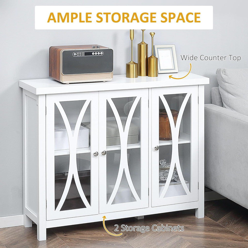 HOMCOM Modern Kitchen Sideboard, Buffet Cabinet with 2 Storage Cupboard, Glass Doors for Living Room, Bedroom, White