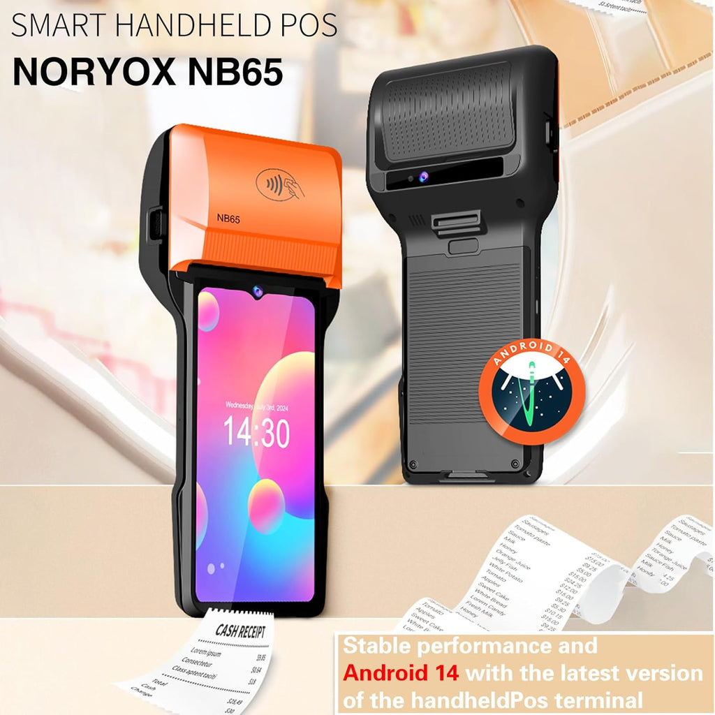 Alacrity Handheld POS PDA Android 14 Receipt Printer 3GB+32GB 1D 2D Barcode Scanner, Wifi/Gps/BT/4G Full Network Connection, 6.5" Touchscreen 80mm Width Thermal Label Printing 6400mAh Battery and NFC