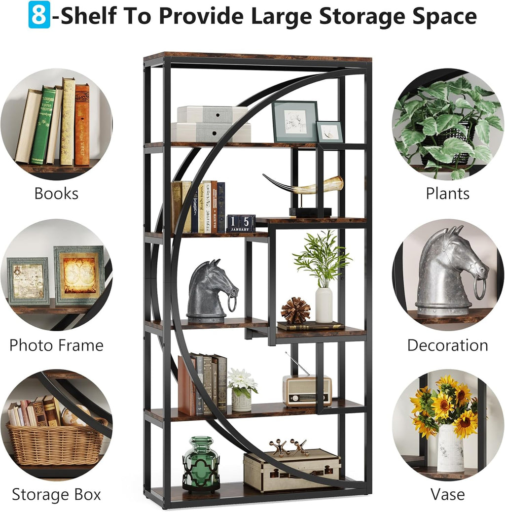 Tribesigns Bookshelf, Industrial 5-Tier Etagere Bookcase, 70.8 inch Tall Bookshelf with 8 Open Storage Shelf, Book Shelf Display Tack Shelving Unit for Home Office Living Room, Rustic Brown