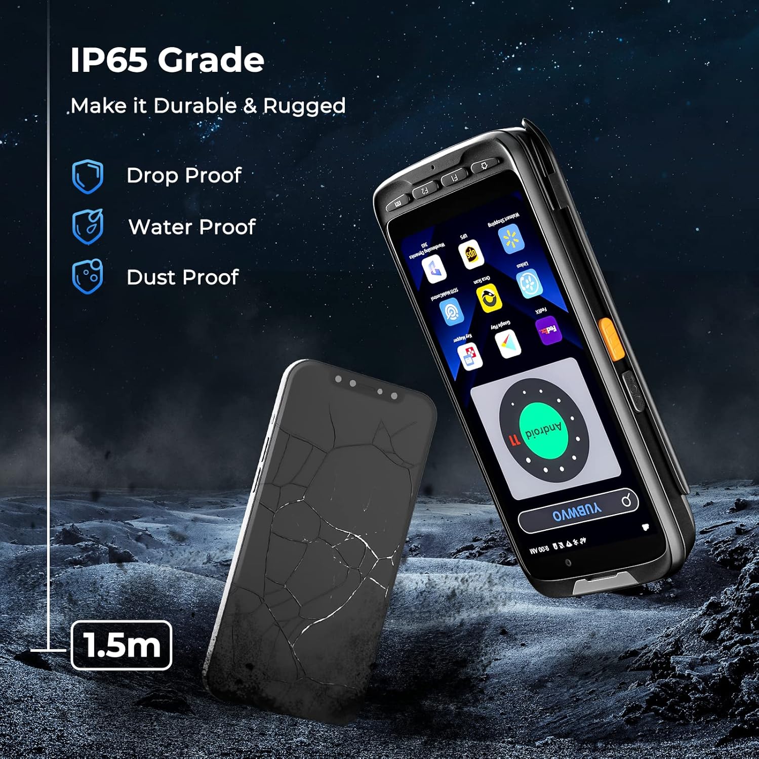 Android 11 9000mAh Barcode Scanner with Pistol Grip IP65 Rugged PDA Handheld with Zebra SE4710 Scanner, NFC 3G 4G Bluetooth GPS Wi-Fi QR 1D 2D Barcode Scanner, Removable Battery