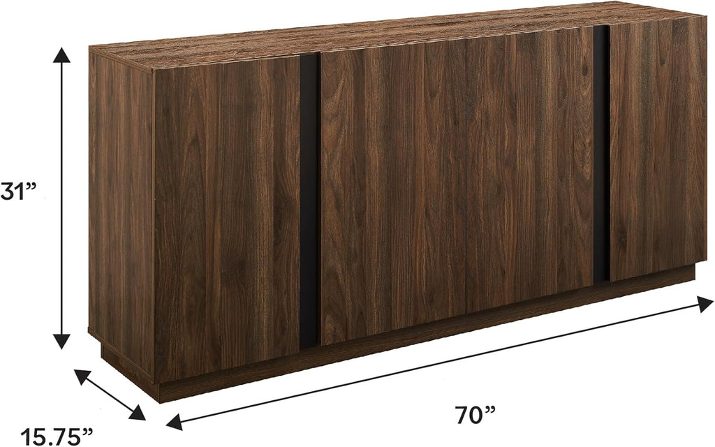 Walker Edison Liss Contemporary 4-Door Minimalist Sideboard 70 Inch Dark Walnut
