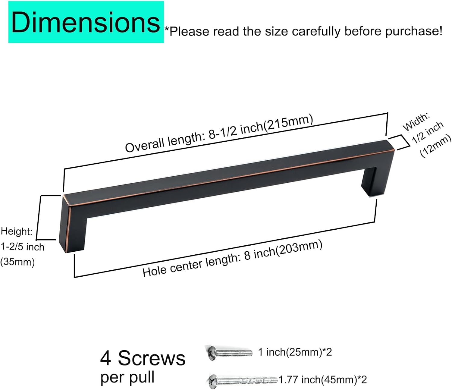 30 Pack 8 Inch Oil Rubbed Bronze Cabinet Pulls Square Cabinet Handles Drawer Pulls Stainless Steel Cabinet Hardware Kitchen Handles for Cabinets Cupboard Handles