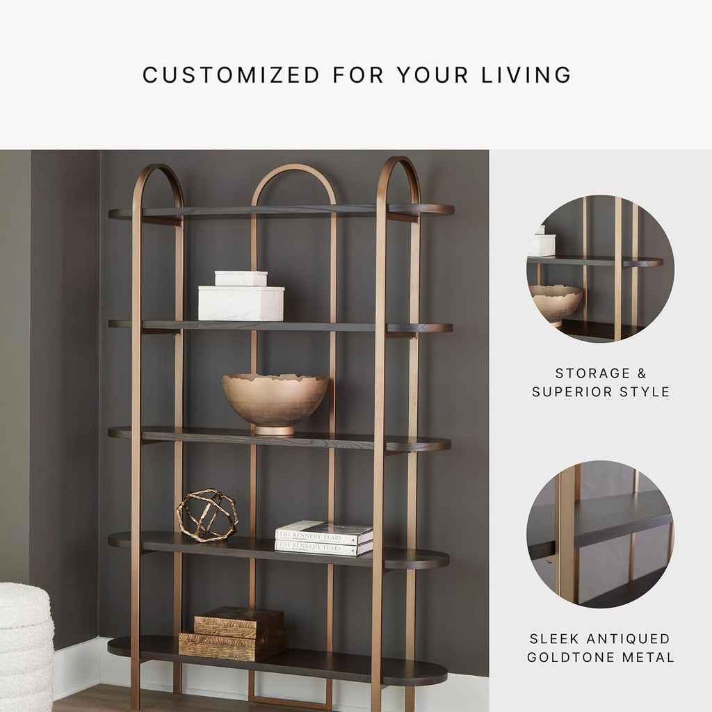 Signature Design by Ashley Brentmour 72" H Bookcase, Metallic & Dark Brown