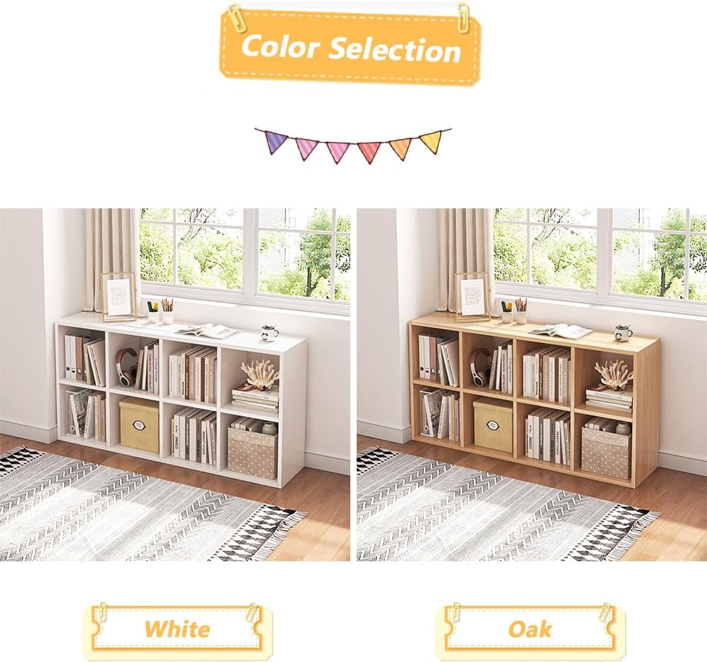 NELYE 8 Cube Organizer Bookcase - Fabric Storage Bins Container, Open Shelf Simple Compartments Bookshelf, White