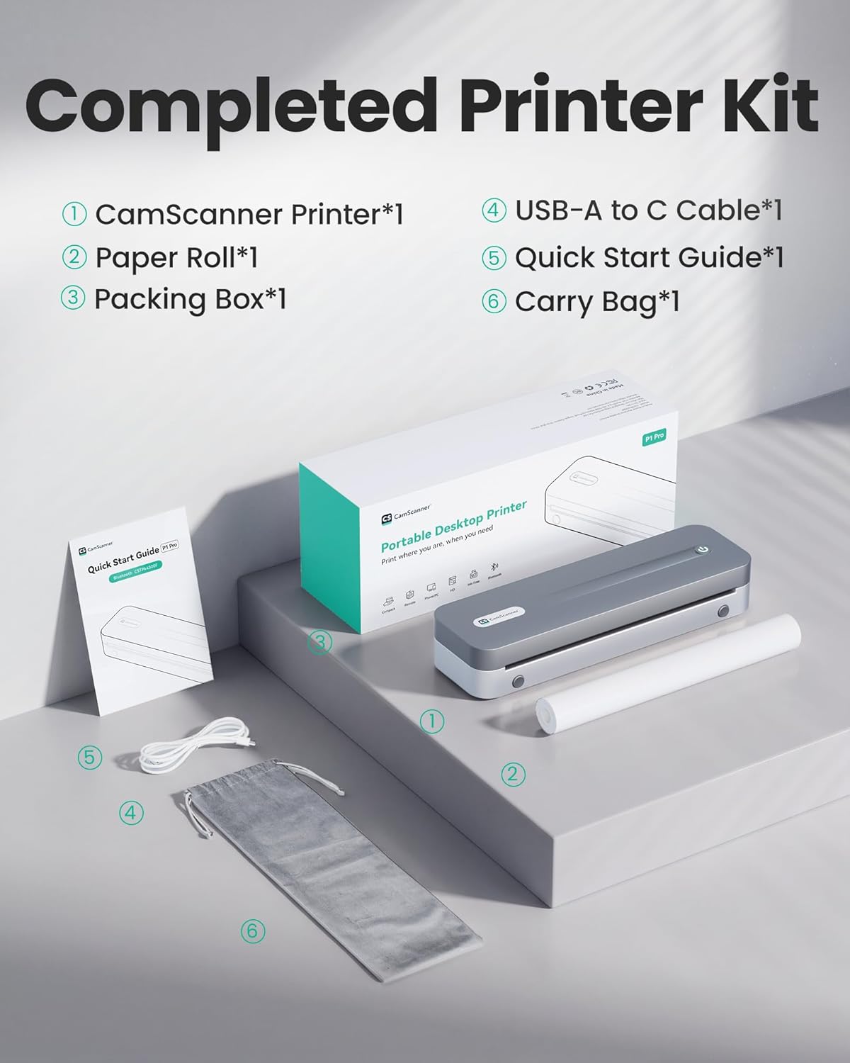 P1 Pro Ink-Free Thermal Printer, Portable US Letter Size Bluetooth Printer with 1 Roll Paper, for iPhone Android Computer, Home Office Use
