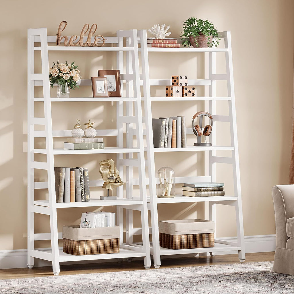 Tribesigns 5-Tier Bookshelf Modern Bookcase, 5 Shelf Ladder Shelf Book Storage Shelf Organizer for Living Room, Home Office (White)