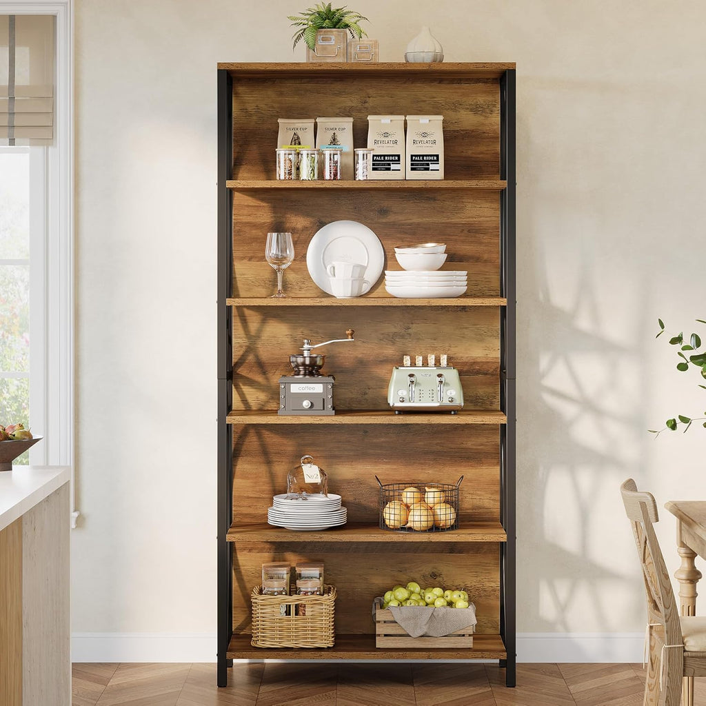 Tribesigns 70.87" Tall Bookshelf, 6-Tier Industrial Bookcase with Geometric Metal Frame & Open Storage Shelves, Rustic Freestanding Display Shelf for Home Office, Living Room, Brown& Black