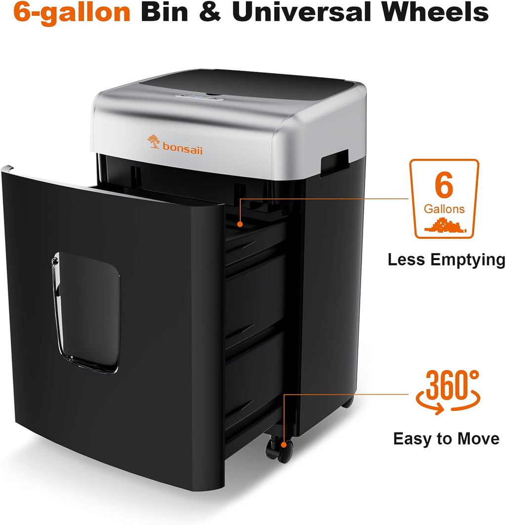 Bonsaii Paper Shredder for Office, 120-Sheet Autofeed Heavy Duty Shredder for Home Office Use, 30 Minutes/Micro Cut/P-4 High Security Level/6 Gallon Large Bin
