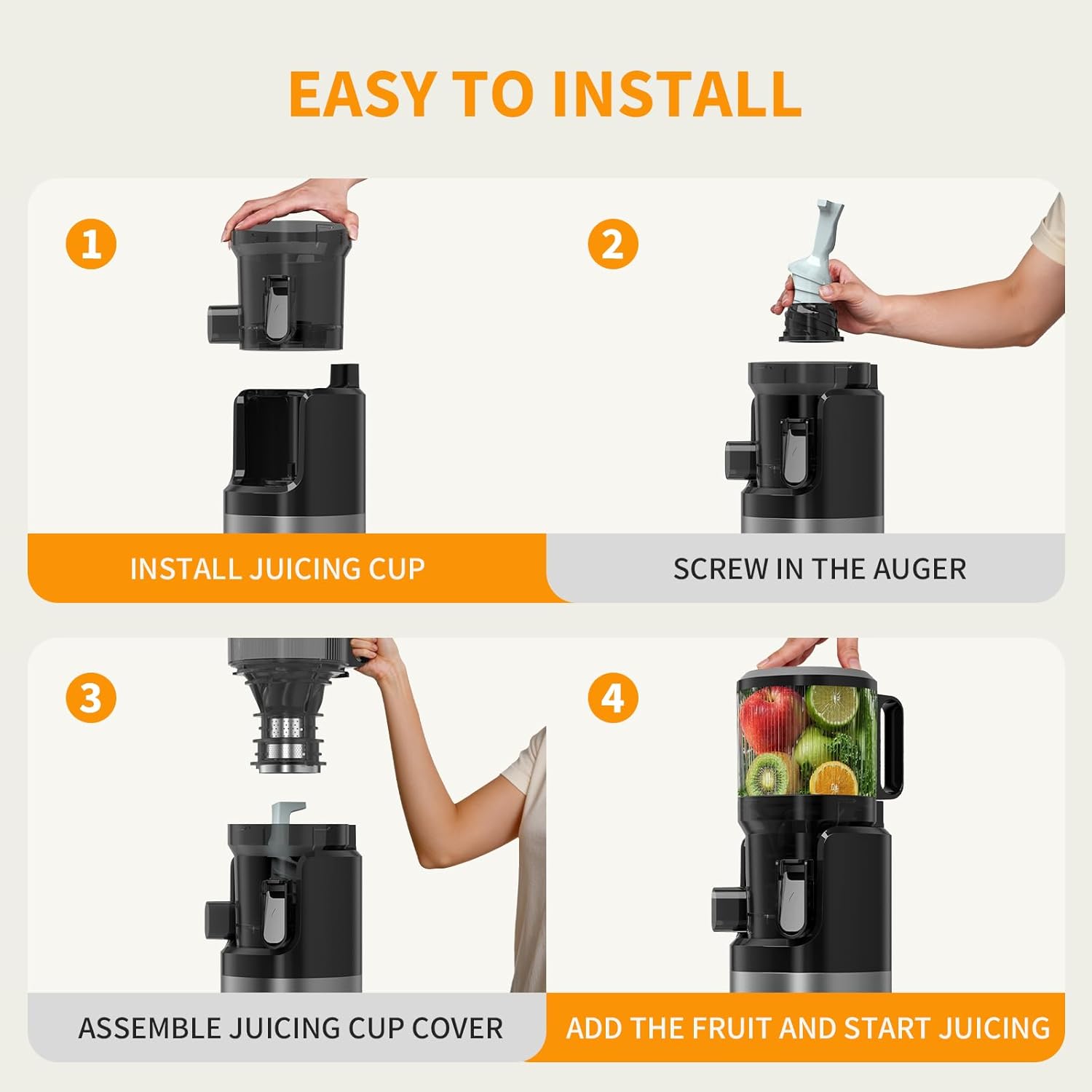 Juicer Machines, Cold Press Juicer with 6" Extra-Large Feed Chute, 400W Motor, High Juice Yield, Easy to Clean, Dishwasher Safe Parts, 3-in-1 for Juice, Nut Milk & Sorbet, Whole Fruits & Vegetables