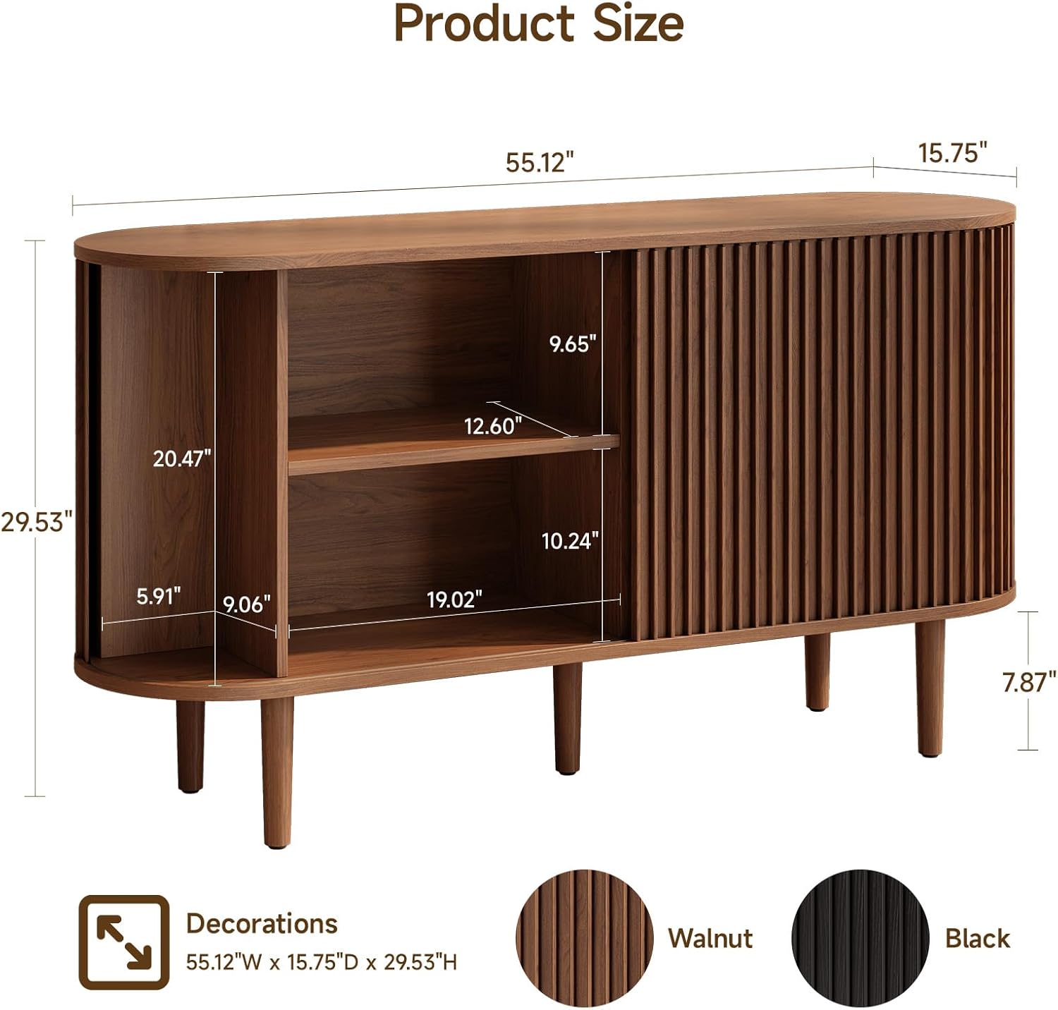 ONBRILL 55" Buffet Sideboard Cabinet with Sliding Doors, Mid-Century Modern Sideboard Buffet Cabinet with Storage & Adjustable Shelves, Accent Coffee Bar Console Table for Kitchen, Entryway, Walnut