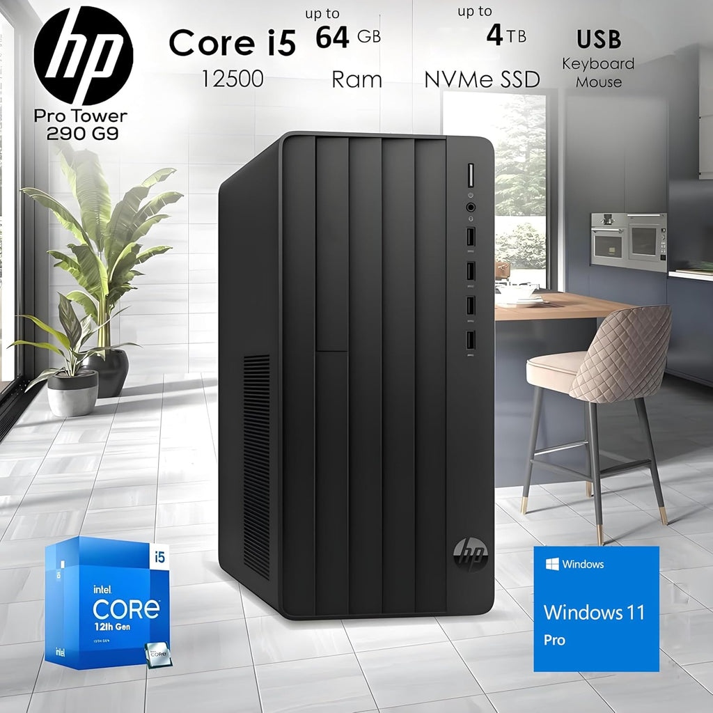 HP Desktop Computer Tower PC - Intel i5-12500T 6-Core, 16GB DDR4 RAM, 512GB PCIe SSD, Windows 11 Home, WiFi, Bluetooth, HDMI, Business Ready with Keyboard Mouse, Jet Black