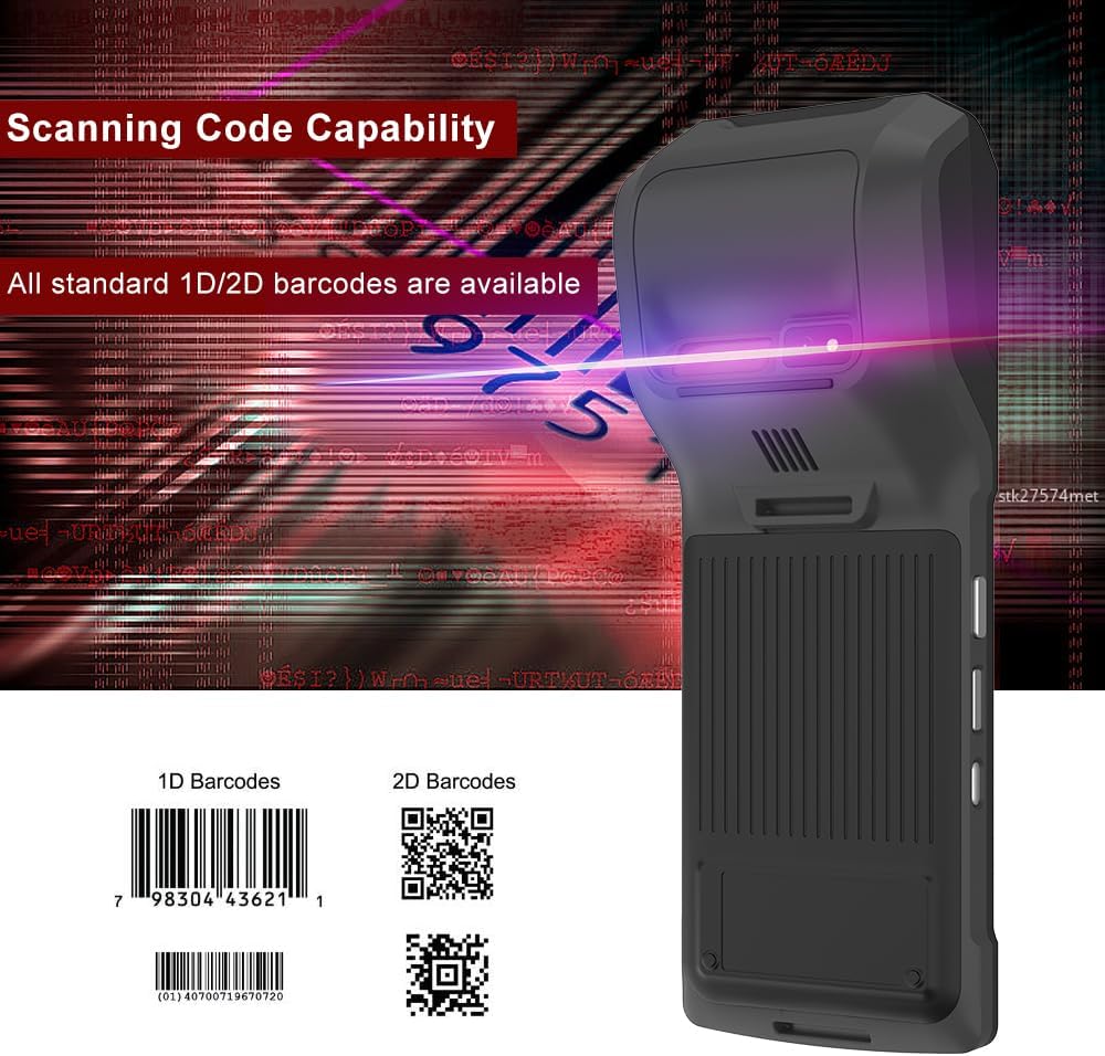 Docooler Intelligent Mobile Handheld PDA Terminal Receipt Printer, 5.5 Inch High-Resolution Touch Screen, Wireless Rechargeable Integrated POS Receipt Printer, Barcode Scanner - Orange