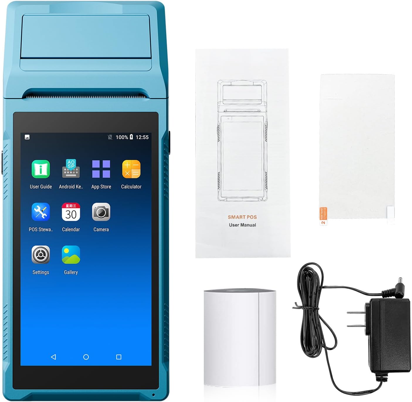 Compact for 11.0 PDA Handheld POS Terminal 2D Barcode Scanner Data Collector 4G WiFi BT Mobile with 58mm Thermal Printer for Retail Store (US Plug)