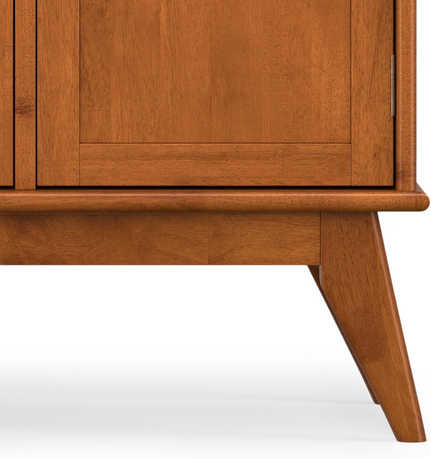 SIMPLIHOME Draper Buffet - 66 inch Wide Solid Hardwood 4-Door Sideboard Buffet in Teak Brown, Mid-Century Modern Cabinet for Dining Room or Kitchen with Adjustable Shelves and Tapered Legs