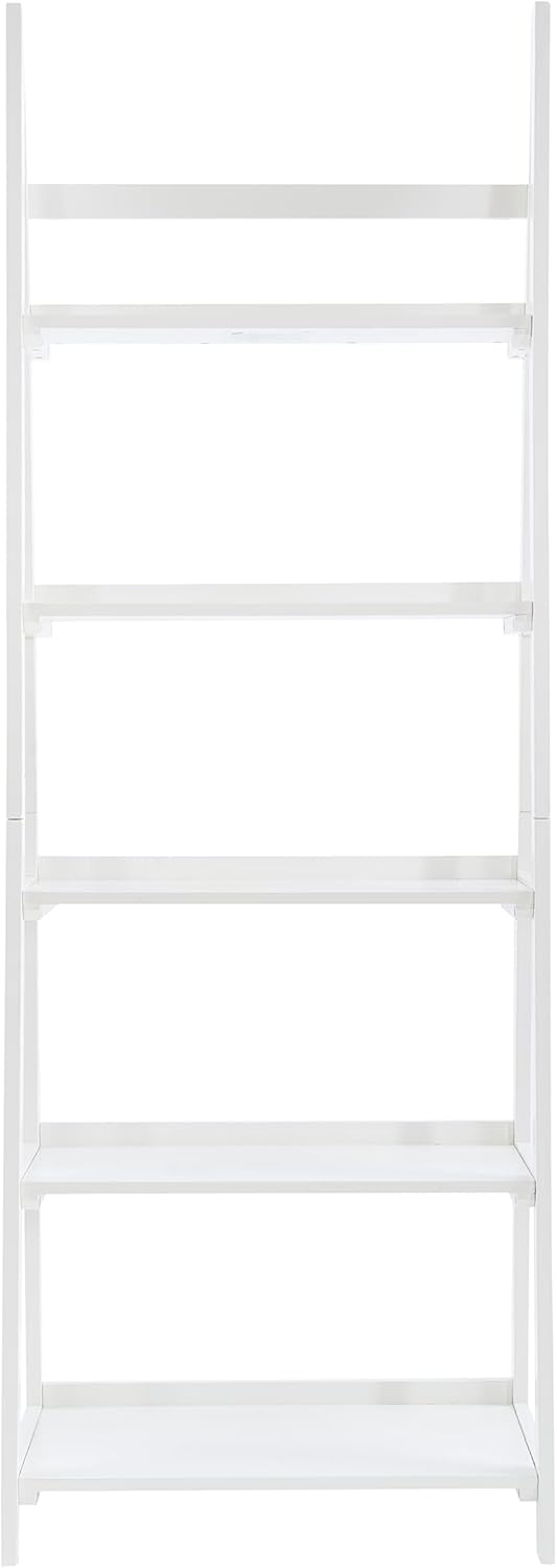 Melissa White Mid Century Five Shelf Ladder Bookcase by Linon