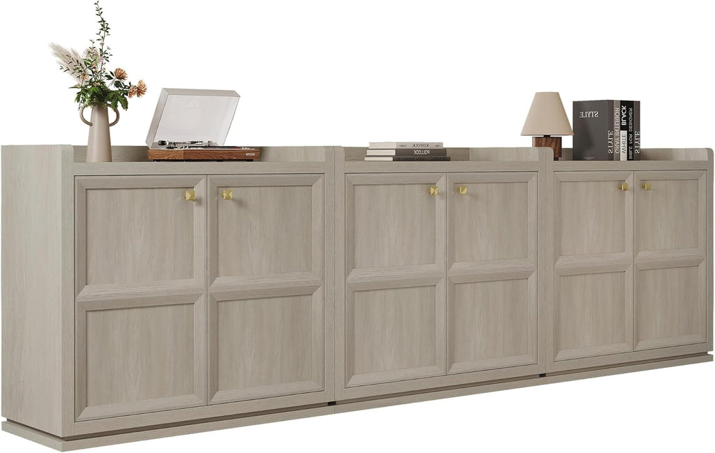 SICOTAS Buffet Cabinet with Storage 101" Sideboard Accent Storage Cabinet for Bedroom Dining Room Living Room Entryway with Doors & Shelves Modern Buffet Table with Golden Handle Credenza Side Board
