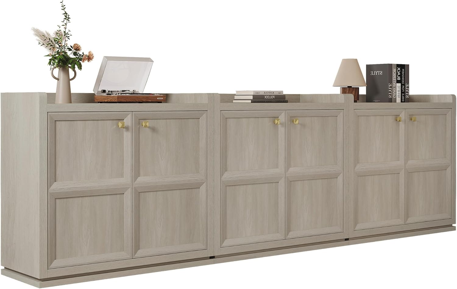 SICOTAS Buffet Cabinet with Storage 101" Sideboard Accent Storage Cabinet for Bedroom Dining Room Living Room Entryway with Doors & Shelves Modern Buffet Table with Golden Handle Credenza Side Board