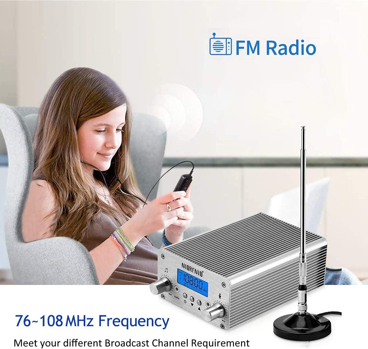 NIORFNIO 15W Fm Transmitter - Bluetooth Wireless Stereo Broadcasting Range 87-108mhz Transmitter, Used in Churches, Cars, Shopping Malls, Lecture Halls, Private Radio Stations