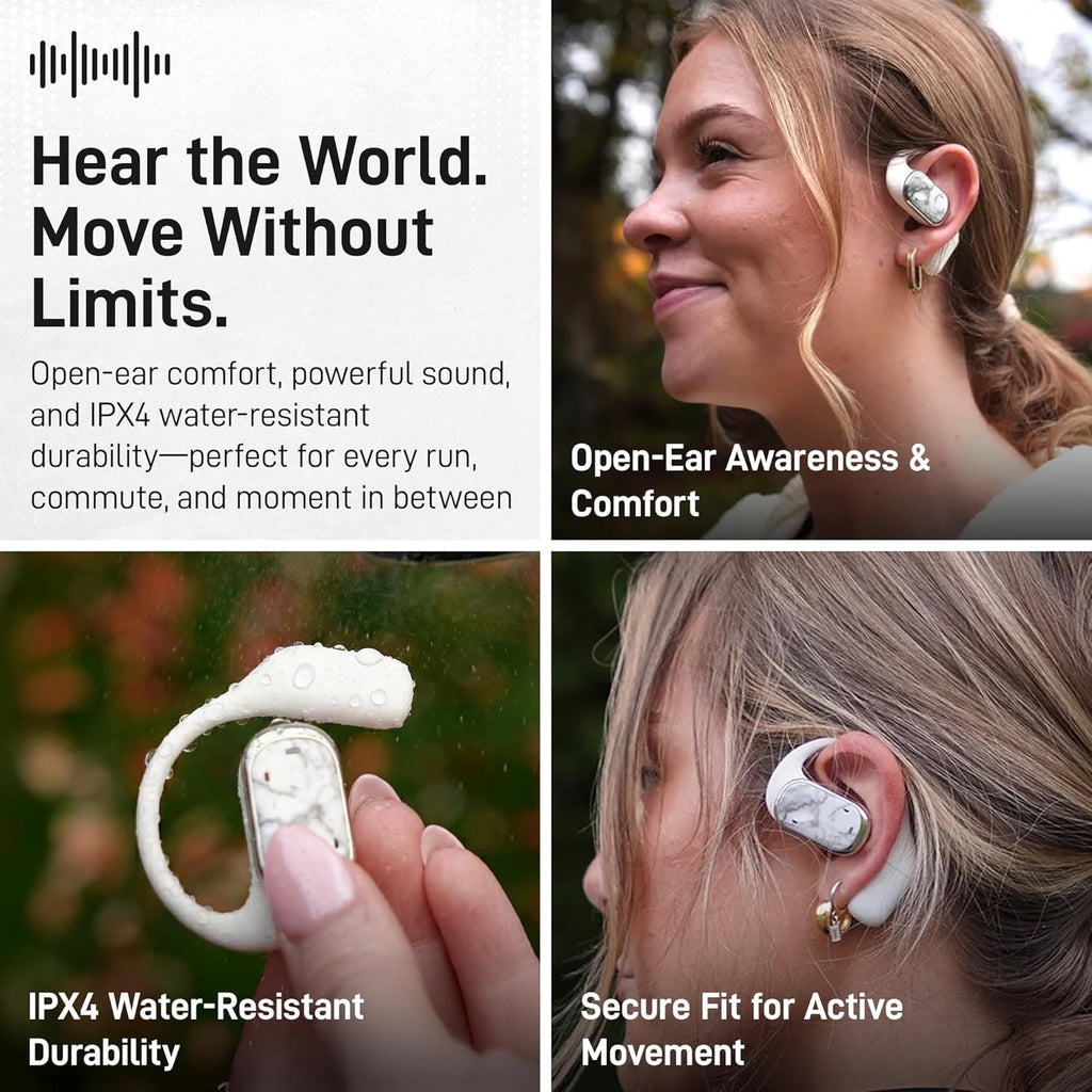Groovz Open-Ear Plus True Wireless Headphones with Battery Display - Designed & Engineered in the USA - Multi-Point Pairing Bluetooth Open Ear Earbuds Compatible with Apple & Android - Carbon Fiber