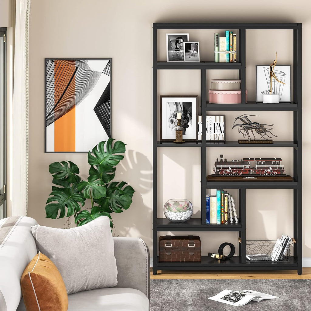 Tribesigns 79 Inch Bookshelf, 7-Tier Tall Bookcase with 10-Open Shelf, Wood and Metal Book Shelf Storage Shelves for Bedroom, Living Room and Home Office, Black