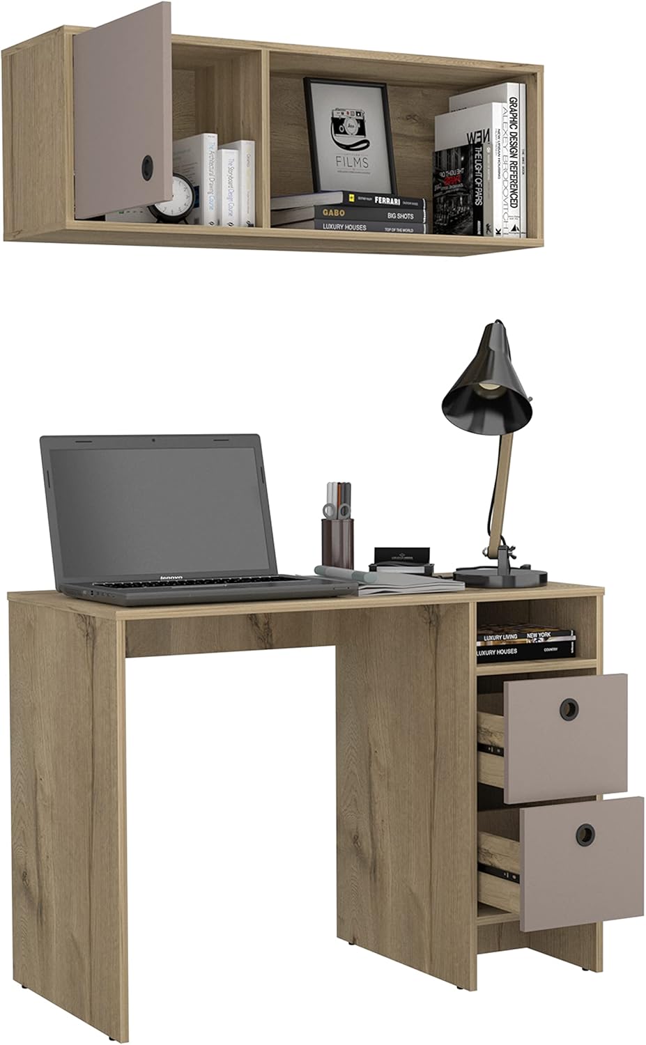 1-Office Set Budest, Office, Light Oak/Taupe,Multicolor