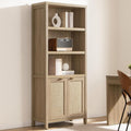 SICOTAS Bookcase 71" Tall Bookshelf 5 Tier Rattan Boho Bookcase with Doors Storage Large Book Case Shelf Farmhouse Bookshelves Library Book Shelves for Living Room Bedroom Home Office Kitchen