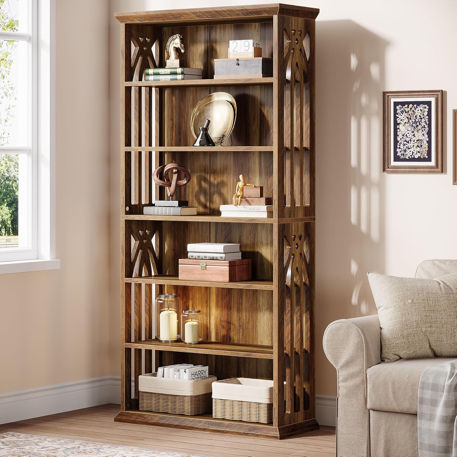Tribesigns 6-Tier Bookshelf, 75-Inch Tall Bookcase, Large Bookshelves and Bookcases Freestanding Display Shelves, Wood Book Shelf for Living Room, Home Office, Bedroom, Brown
