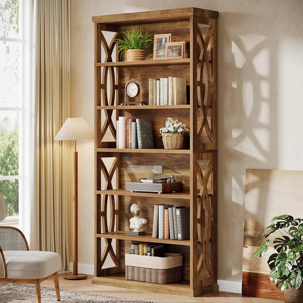 Tribesigns 6-Tier Bookshelf, 71 Inches Tall Freestanding Bookcase, Large Industrial Bookshelves Display Shelves, Wooden Book Shelf for Home Office, Living Room, Bed Room, Rustic Brown