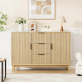 47.2" W Storage Cabinet with 3 Drawers, Fluted Buffet Cabinet with Storage, Large Sideboard Cabinet with 2 Doors, Modern Mid Century TV Stand Coffee Bar Cabinet for Living Room, Kitchen, Entryway