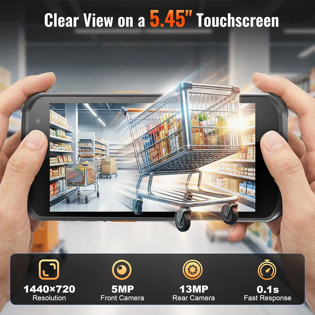 Android 13 Barcode Scanner PDA: HS7 Scan Engine 5.45" HD Display 4GB+64GB IP66 Waterproof 5100mAh Battery Warehouse Retail Handheld Computer P500