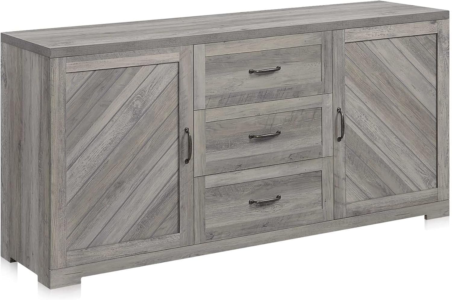 BELLEZE 60" Sideboard Buffet Cabinet, Console Table with Three Drawers & Two Storage Cabinet for Dining Room, Kitchen, and Living Room- Hilo (Gray Wash)