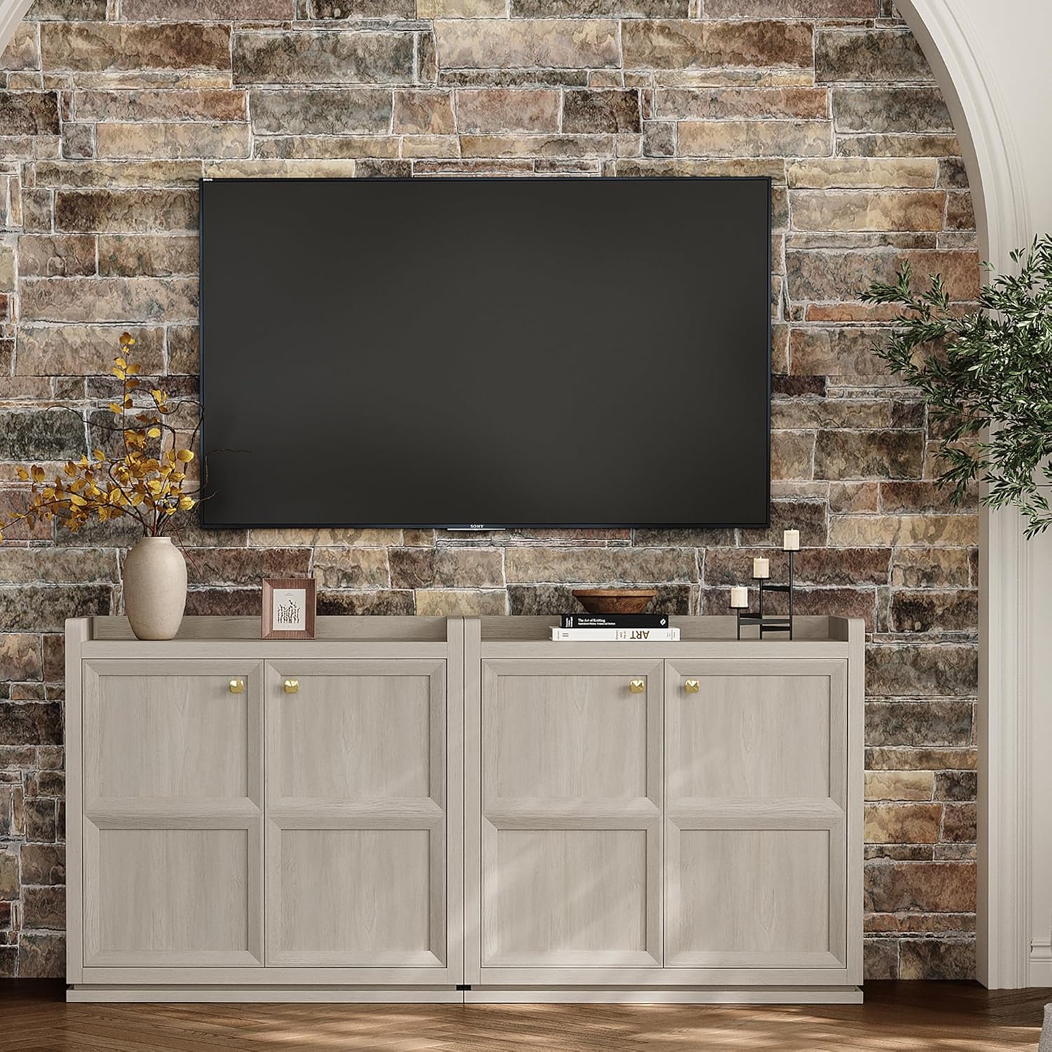 SICOTAS Buffet Cabinet with Storage 101" Sideboard Accent Storage Cabinet for Bedroom Dining Room Living Room Entryway with Doors & Shelves Modern Buffet Table with Golden Handle Credenza Side Board