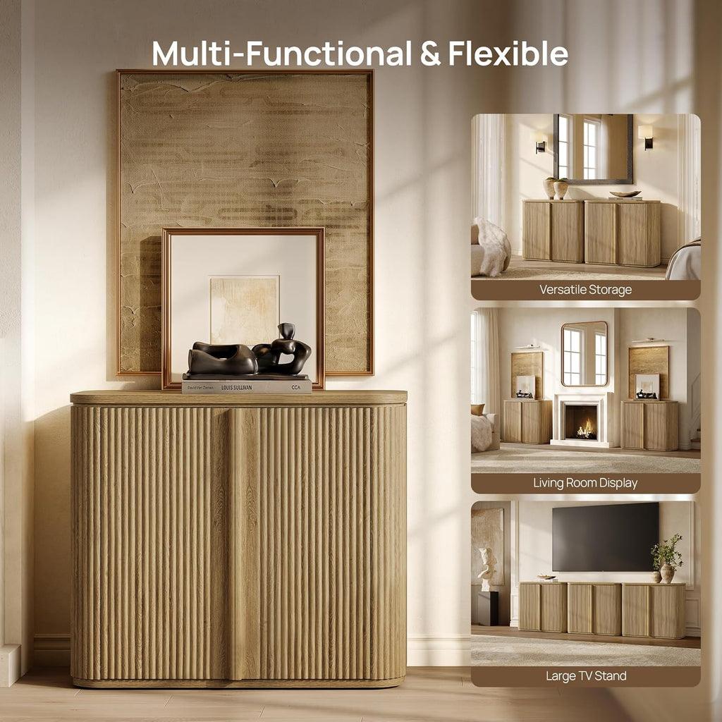 SICOTAS Fluted Sideboard Buffet Cabinet with Storage, Modern Credenza with Solid Wood Handle, Mid-Century Buffet Cabinet Storage Cabinet with Door for Living Room, Entryway