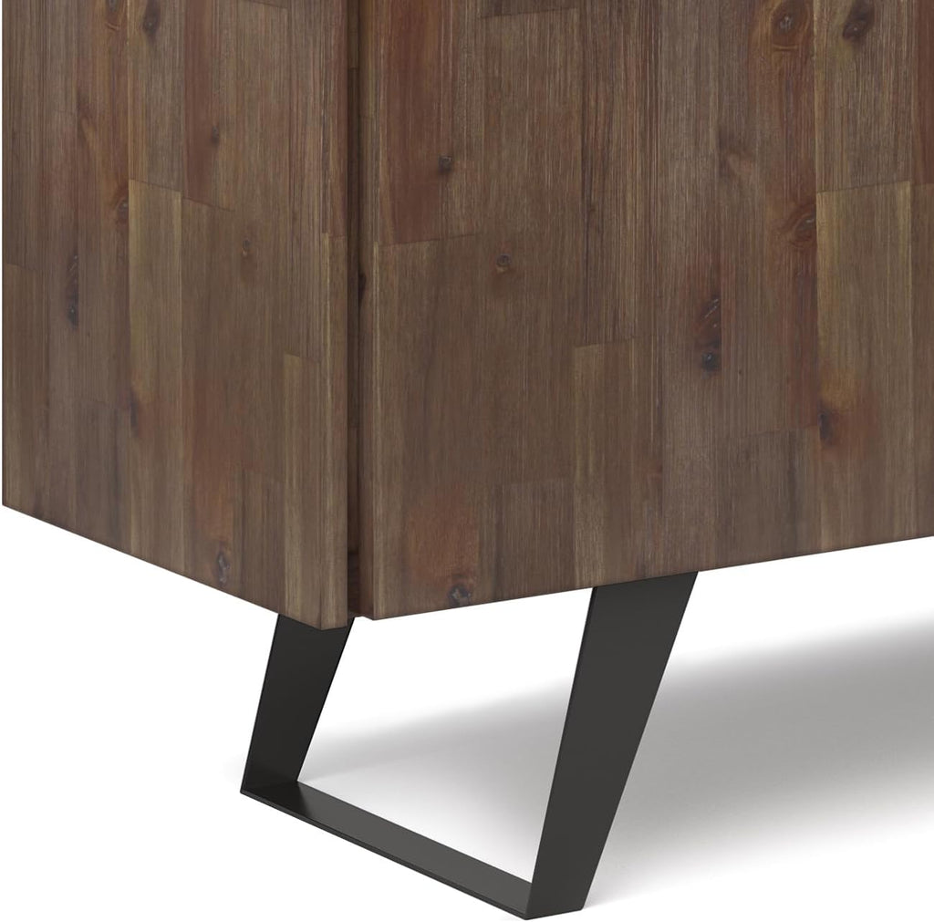 SIMPLIHOME Lowry Buffet - 60 inch Wide Solid Acacia Wood 3-Door Sideboard Buffet in Rustic Natural Aged Brown, Modern Industrial Cabinet for Dining Room with Metal Base and Adjustable Shelves