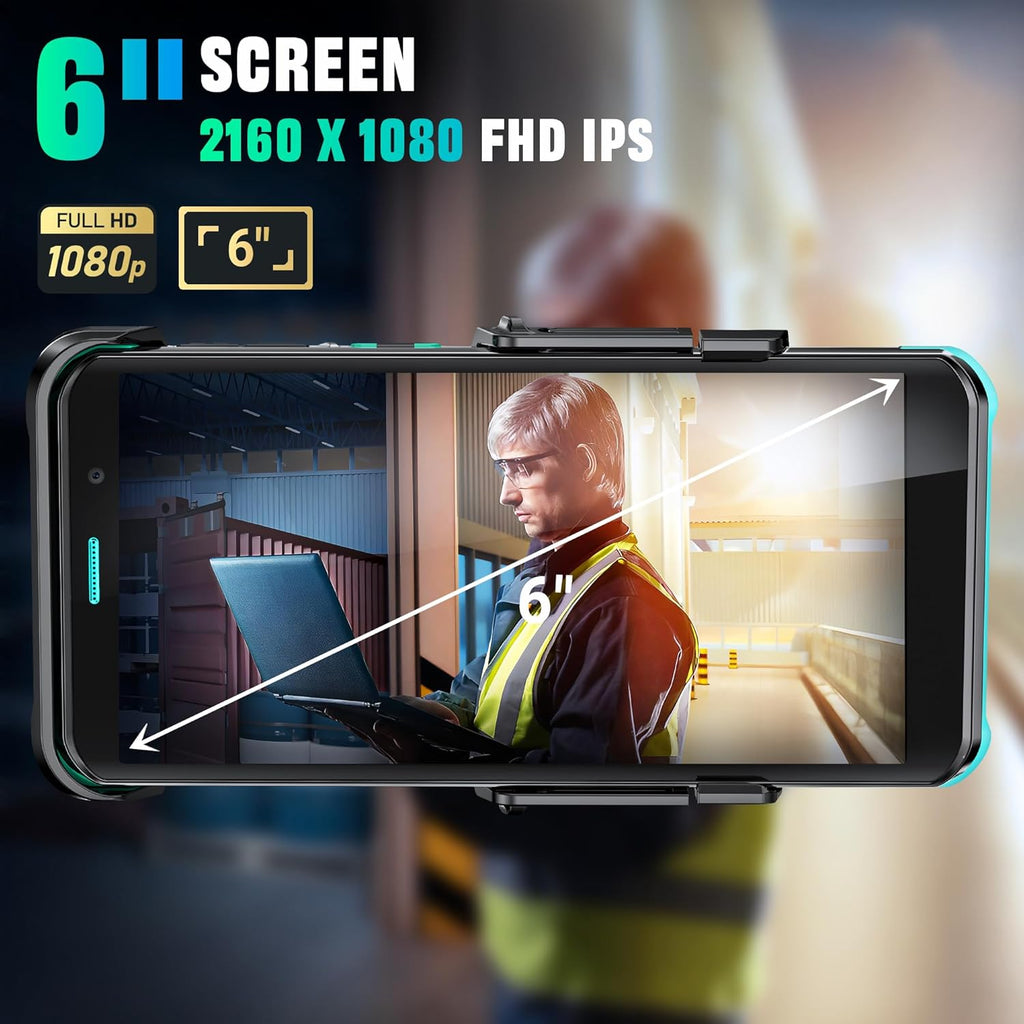 Android 11 Barcode Scanner PDA: 6" FHD Screen HS7 Scan Engine with Pistol Grip 6GB+64GB 5000mAh Battery IP67 Rugged 2D Handheld Computer for Warehouse Logistics Industrial P600
