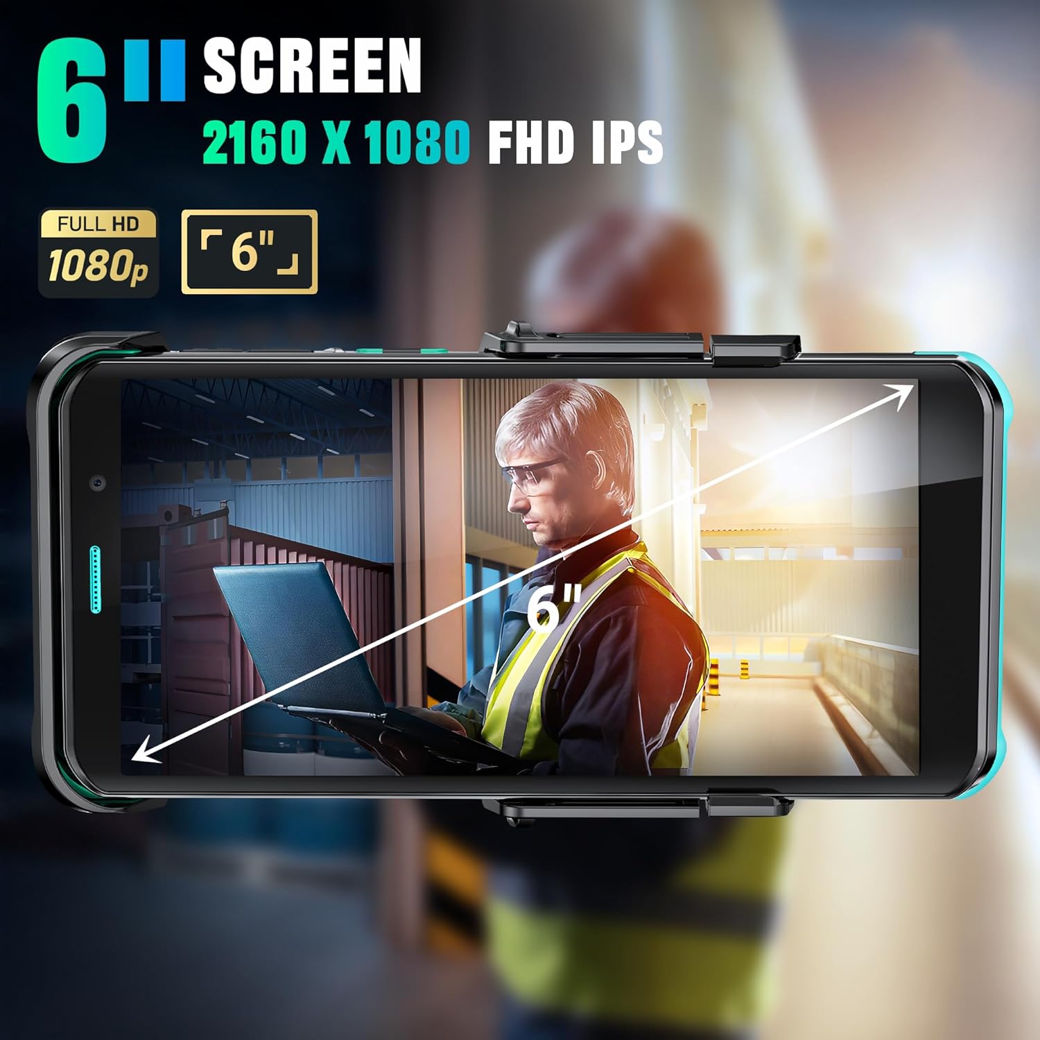 Android 11 Barcode Scanner PDA: 6" FHD Screen HS7 Scan Engine with Pistol Grip 6GB+64GB 5000mAh Battery IP67 Rugged 2D Handheld Computer for Warehouse Logistics Industrial P600