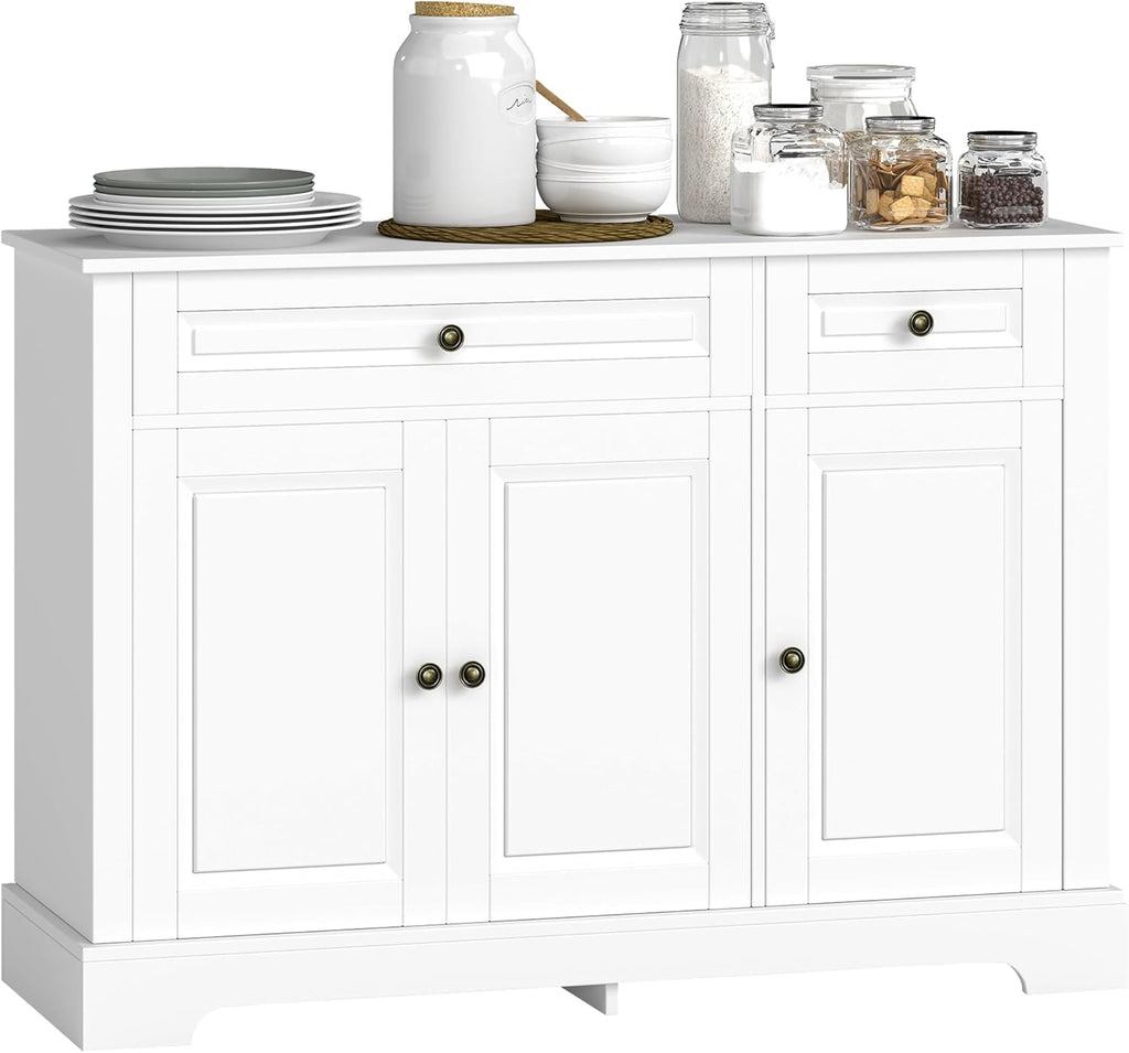 HOMCOM Sideboard Buffet Cabinet, Modern Buffet Cabinet with Storage and 2 Drawers, Coffee Bar Station with Adjustable Shelves for Kitchen, Entryway, White