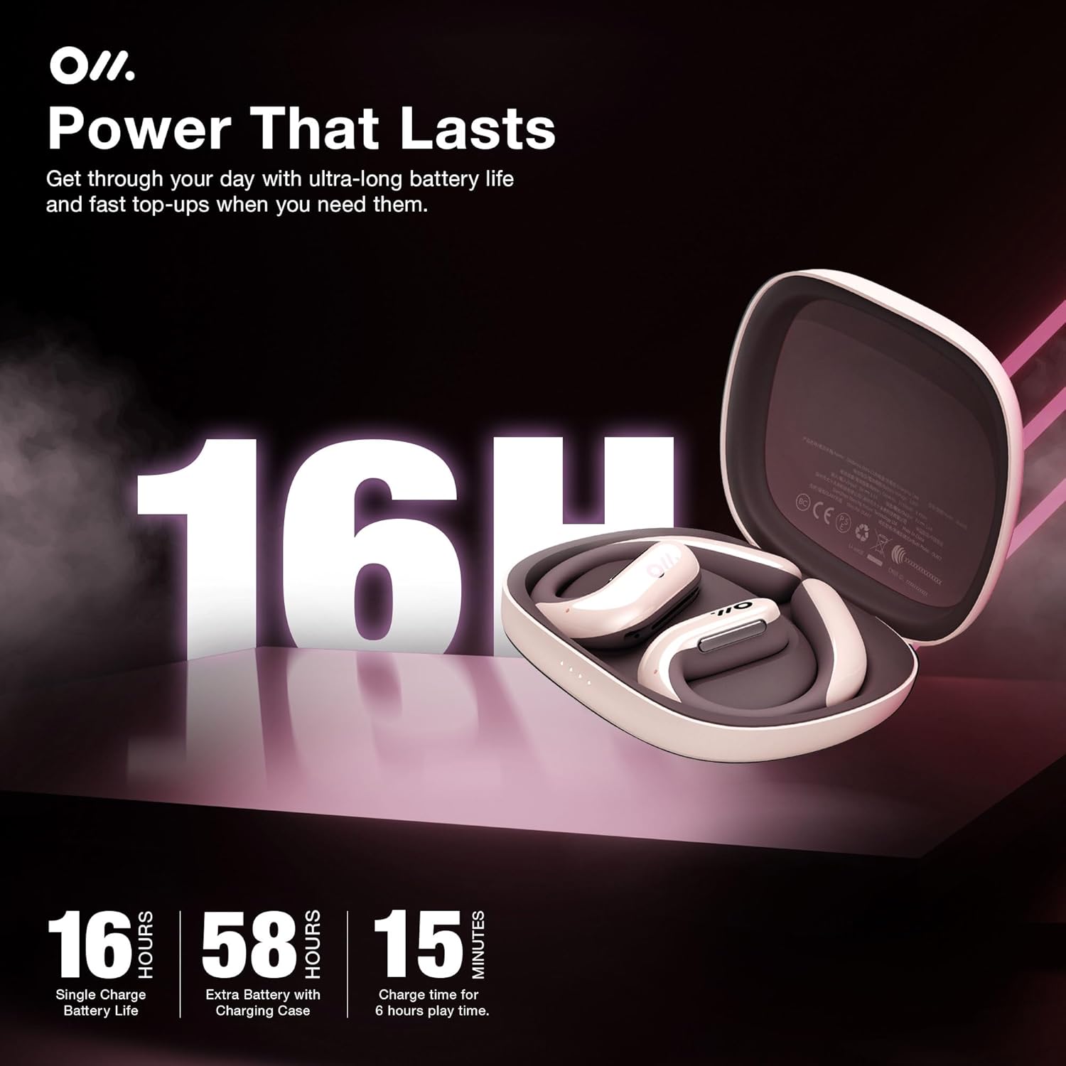 Oladance OWS Pro Open-Ear True Wireless Headphones, Noise Cancellation, Stable Bluetooth 5.3 Connection, Amplifier Chip, Virtual Bass, 360 ° Superior Sound, 16H Playtime, Comfortable Fit (Pink)
