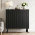 Pamapic Black Fluted Storage Cabinet, Sideboard Buffet with Doors and Shelf, Wooden Console Table & Credenza, Multifunctional Entryway Cabinet for Living Room, Dining Room (Black)