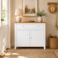 From the Tree Furniture 44" Wide White & Pine Top Solid Pine Shaker Sideboard Buffet Cabinet — 2 Doors, Adjustable Shelves & 1 Drawer — Anti-Tip Included — Two-Tone Farmhouse Finish for Dining Room