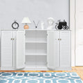 Farmhouse Sideboard Buffet Cabinet Storage, 63" W with 6 Shutter Door for Kitchen & Living Room Storage Cabinet, Wood Coffee Bar, White