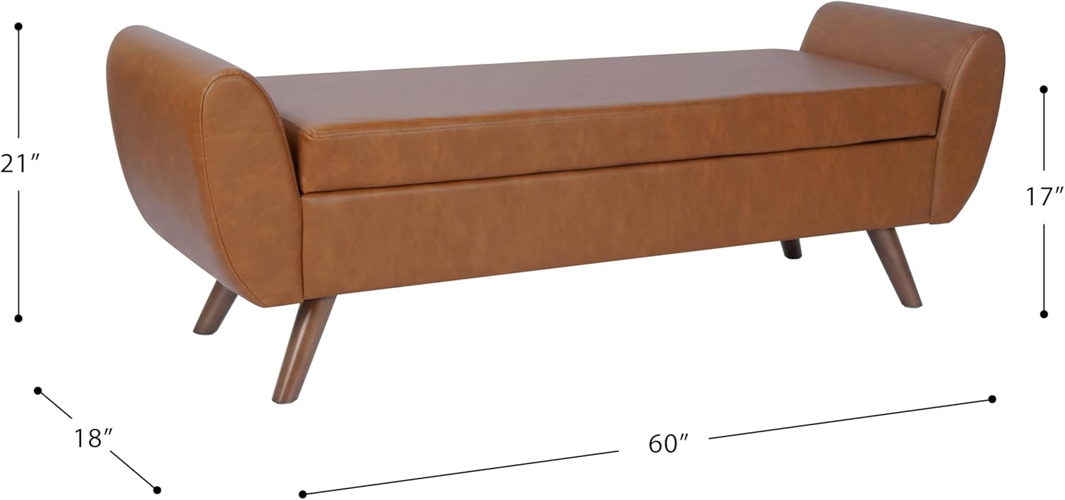 HomePop Modern Storage Bench with Wood Legs |Homepop Home Décor|Bench with Storage for Living Room & Bedroom - Faux Leather Brown