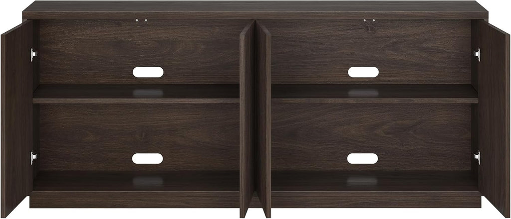 Henn&Hart 68" Fluted Sideboard Buffet Cabinet, Modern Ribbed Wooden Credenza with 4 Doors, Adjustable Shelves, and Cable Management Cut-Outs for Dining Room, Living Room or Entryway, Rich Brown
