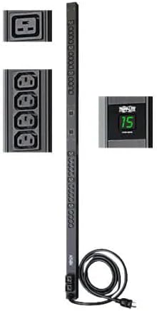 Eaton Tripp Lite PDUMV30HV Metered PDU 30A 208/240V, 30 Outlets (24 C13/6 C19), NEMA L6-30P 10ft Cord, Vertical 0U Rackmount, Current Meter, ACE 3 Year Warranty Included
