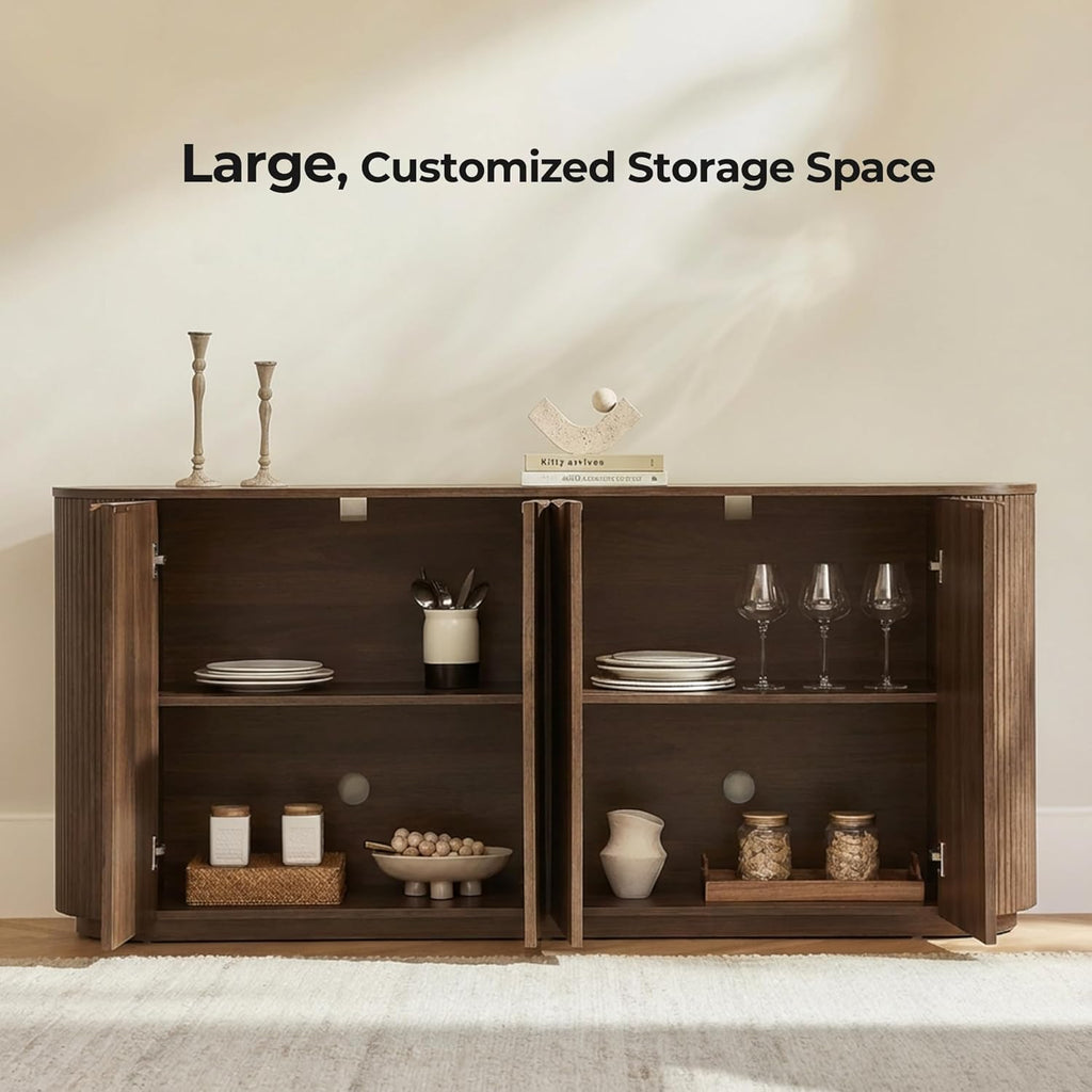 CHITA 70" Sideboard Buffet Cabinet with Storage, Living Room Accent Cabinet with Doors and Adjustable Shelves, for Bar, Kitchen, Walnut