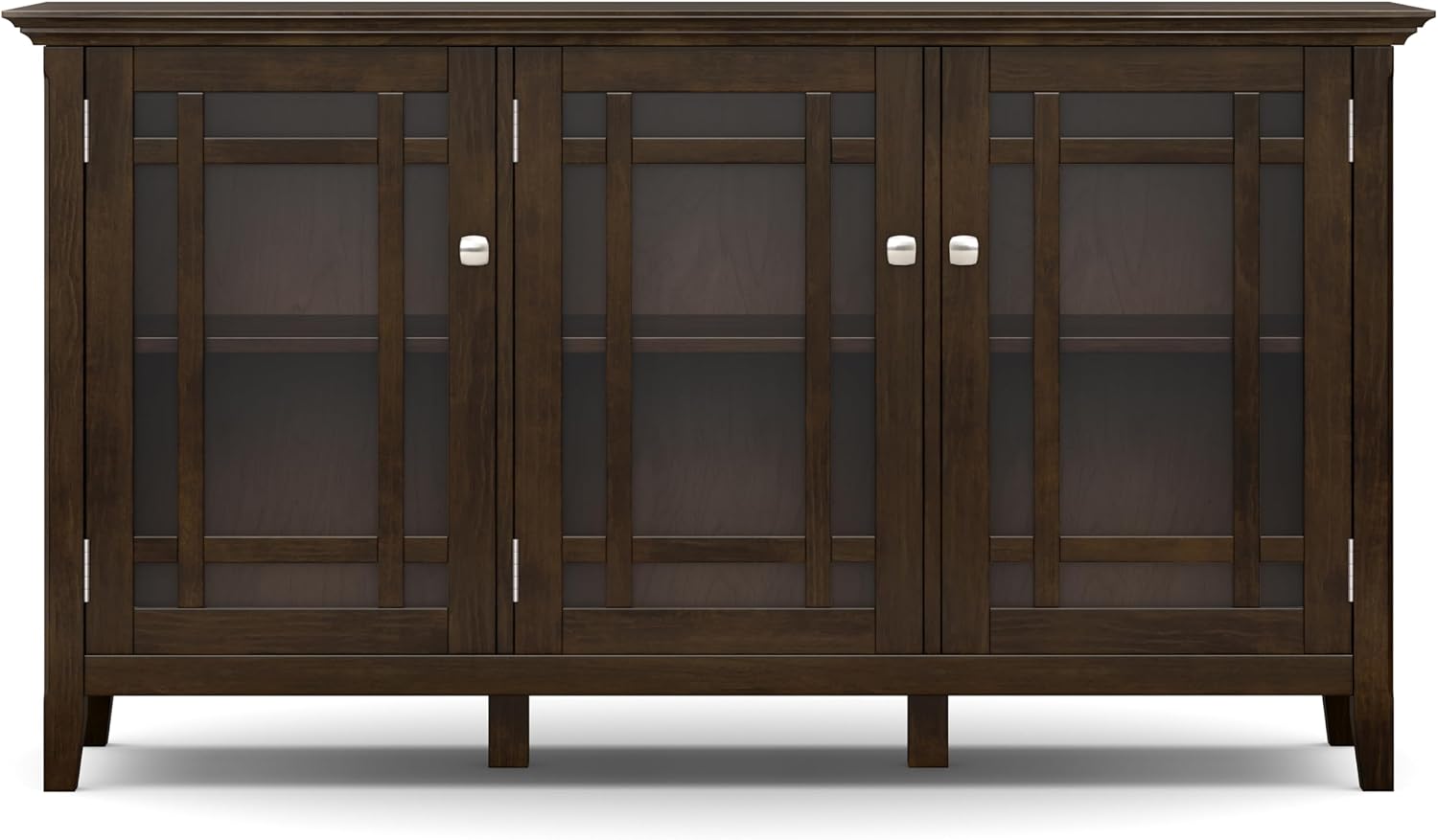 SIMPLIHOME Bedford Storage Cabinet - 62 inch Wide Solid Wood Sideboard Cabinet in Dark Tobacco Brown, Transitional Buffet for Living Room, Dining Room, or Entryway with Glass Doors and Shelves