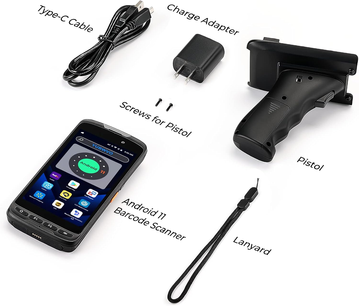 Android 11 9000mAh Barcode Scanner with Pistol Grip IP65 Rugged PDA Handheld with Zebra SE4710 Scanner, NFC 3G 4G Bluetooth GPS Wi-Fi QR 1D 2D Barcode Scanner, Removable Battery