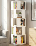 5-Tier Rotating Bookshelf Tower, 360° Spinning Modern Book Storage Bookcase, Stable Display Corner Book Shelf for Kids Room, Living Room, Bedroom, Home Office, White