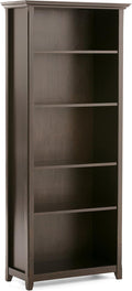 SIMPLIHOME Amherst Bookcase - 70 inch Tall 5-Shelf Solid Wood Bookshelf in Hickory Brown, Transitional Storage for Living Room, Study Room or Office with Adjustable Shelves and Tapered Legs