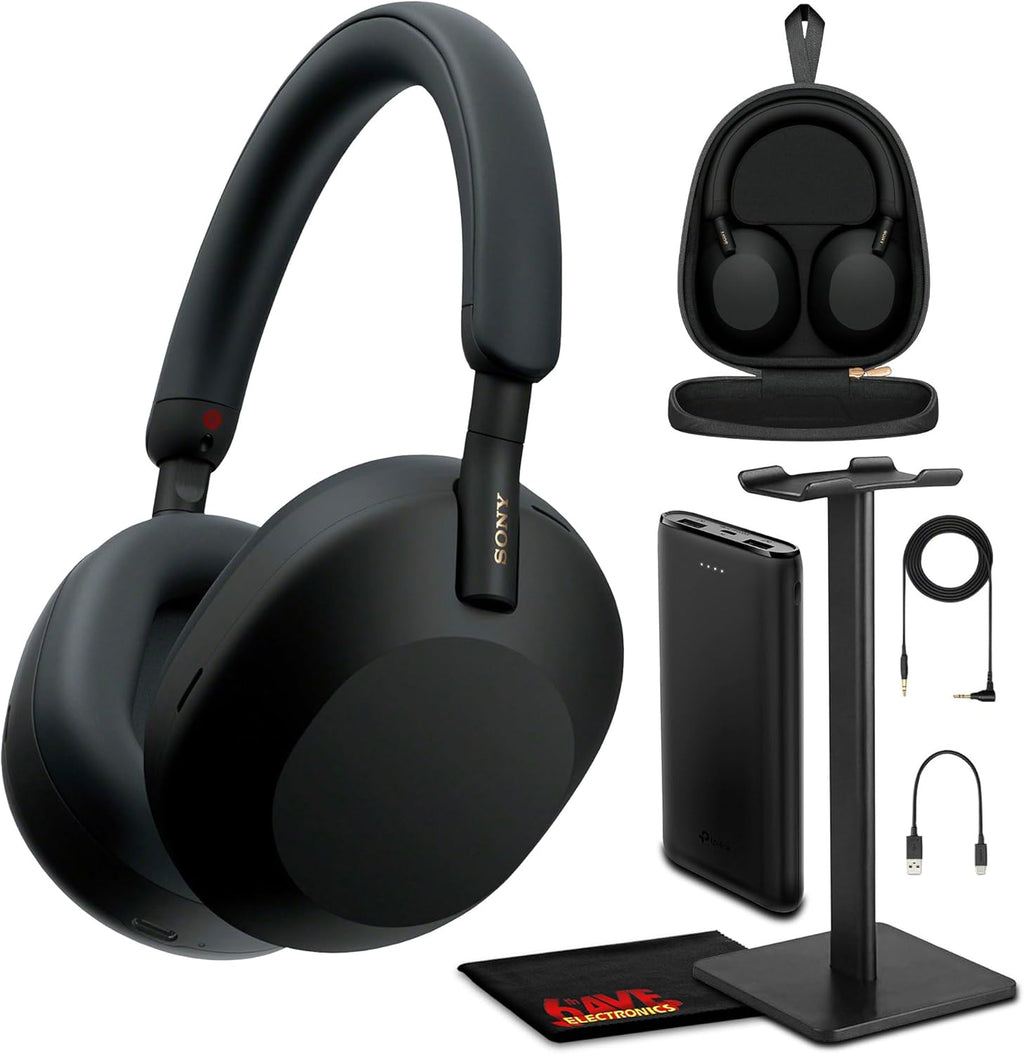 Sony WH-1000XM5 Best Auto Noise Canceling Wireless Over-Ear Headphones, 30hr Battery Life - Optimizer for Alexa and Google Assistant, Crystal Clear Hands-Free Calling and Built-in mic Bundle (Black)